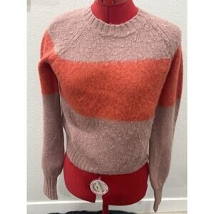 Striped Wool Blend Sweater Crew Neck Pullover Pink Orange Cozy Knitwear